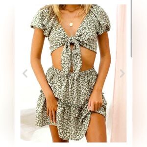 Audrey 3 + 1 Green and White Skirt And Crop Set Medium